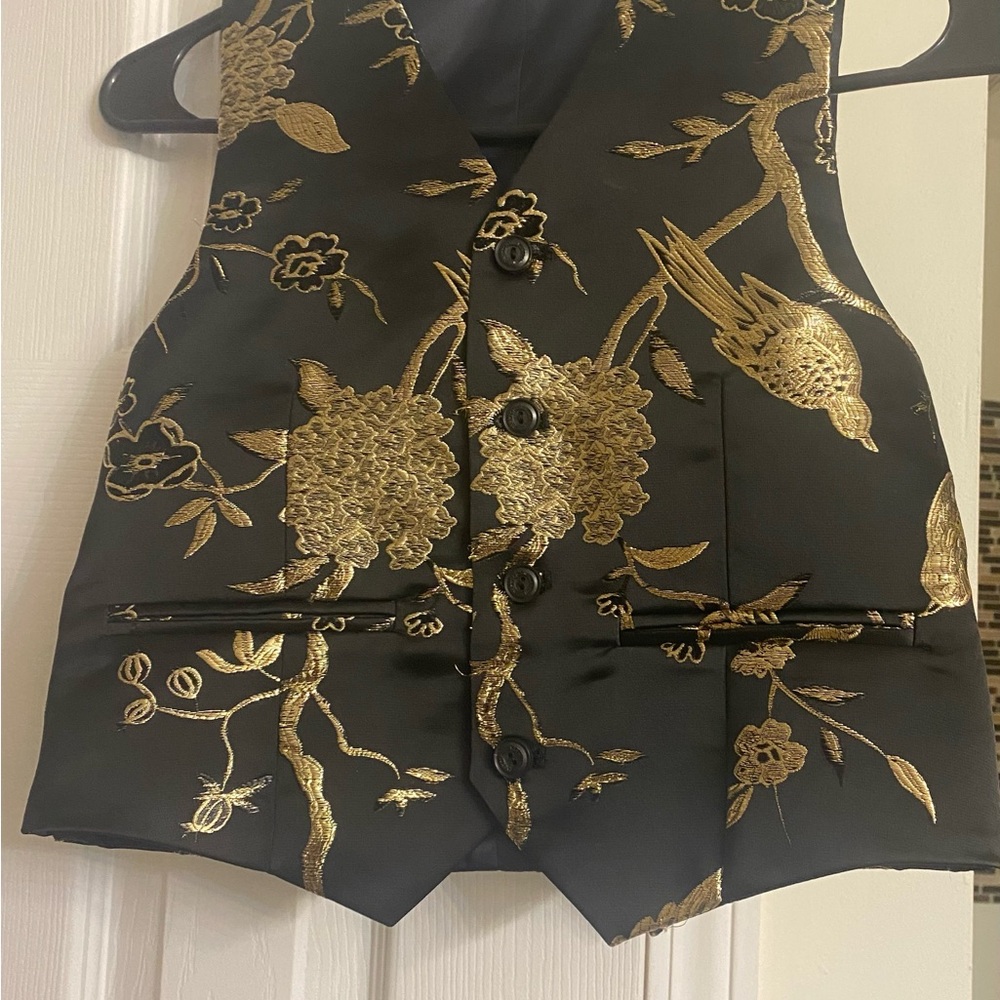 Black and Gold Floral Embroidered Vest
